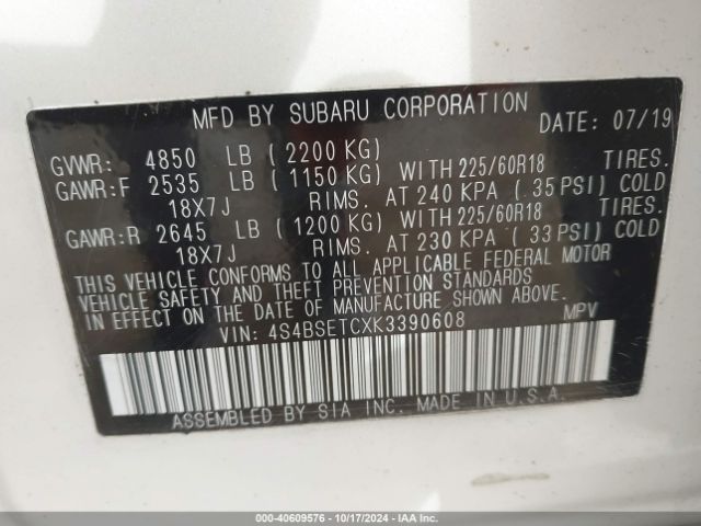 4S4BSETCXK3390608 Subaru Outback 3.6r Touring