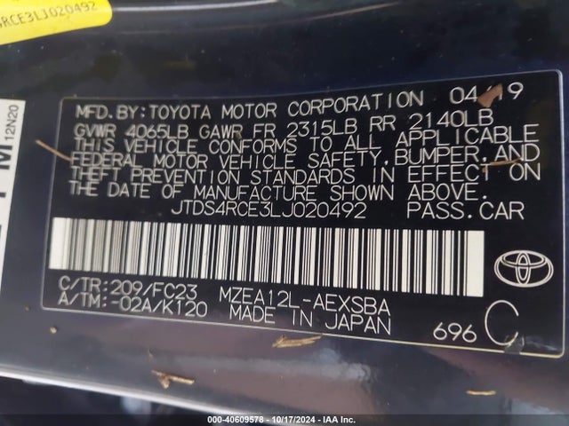 Toyota COROLLA SE 2020 JTDS4RCE3LJ020492 Image 9