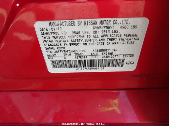 JN1FV7AP2HM851126 Infiniti Q50 3.0t Red Sport 400