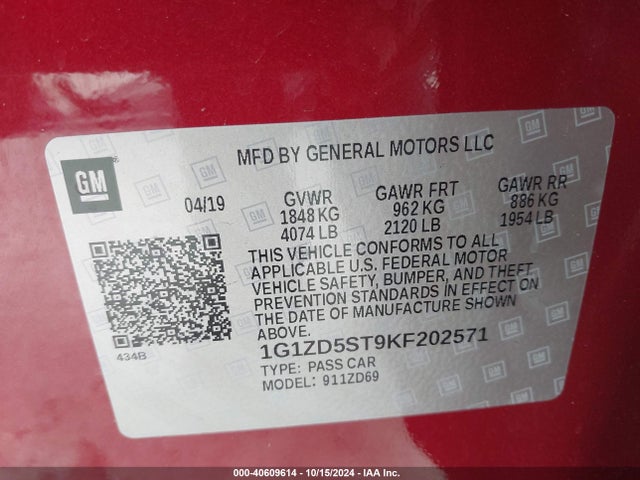 Chevrolet MALIBU LT 2019 1G1ZD5ST9KF202571 Image 9