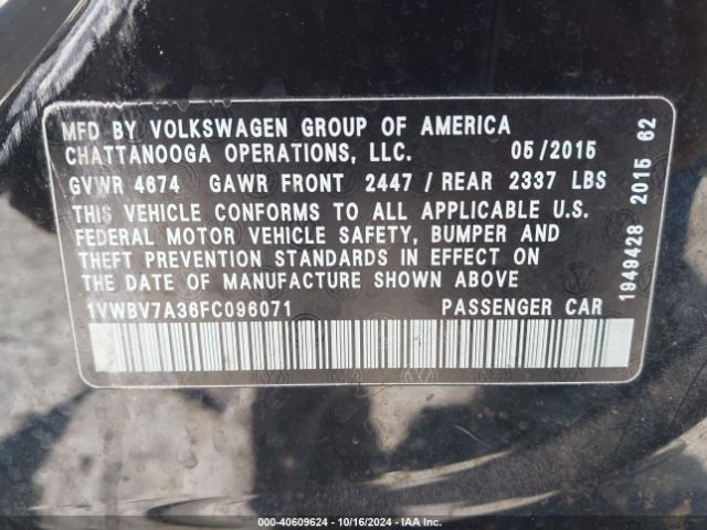 1VWBV7A36FC096071 Volkswagen Passat 2.0l Tdi Se