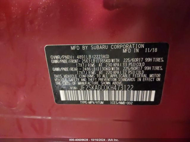 JF2SKAGC0KH473122 Subaru Forester Premium