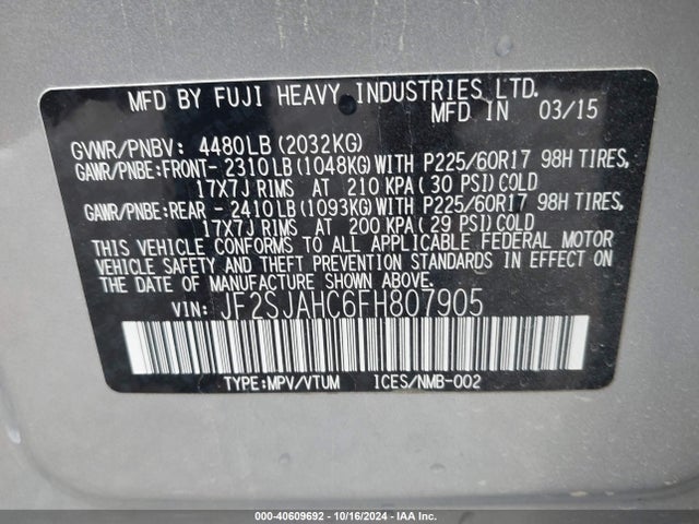 Subaru Forester 2.5i Limited 2015 JF2SJAHC6FH807905 Image 9