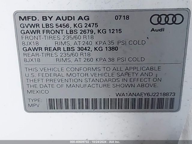WA1ANAFY6J2218873 Audi Q5 2.0t Premium/2.0t Tech Premium