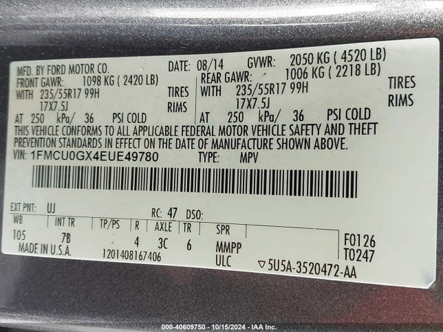 Ford ESCAPE SE 2014 1FMCU0GX4EUE49780 Image 9