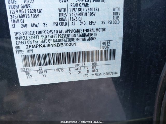 2FMPK4J91NBB10201 Ford EDGE SEL