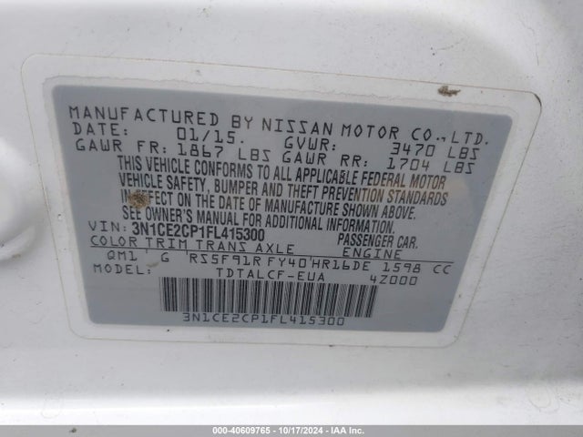 Nissan Versa Note S (sr) 2015 3N1CE2CP1FL415300 Image 9