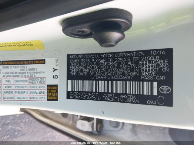 JTDKARFU1H3036987 Toyota Prius Three