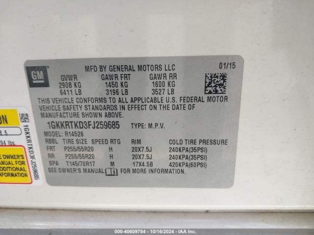 1GKKRTKD3FJ259685 GMC Acadia Denali