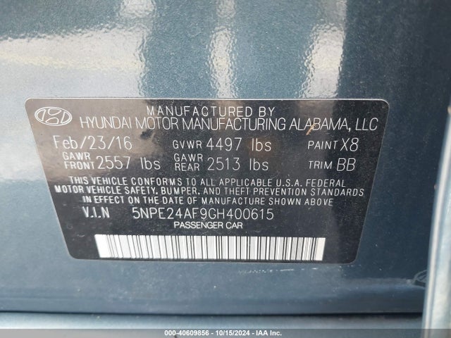 Hyundai SONATA SE 2016 5NPE24AF9GH400615 Image 9