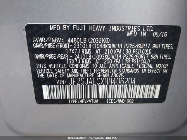 Subaru Forester 2.5i Premium 2017 JF2SJAECXHH406204 Image 9