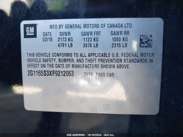 Chevrolet IMPALA 2LZ 2015 2G1165S3XF9212063 Image 9