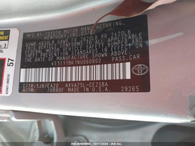 4T1T11BK1NU060802 Toyota Camry Se Awd