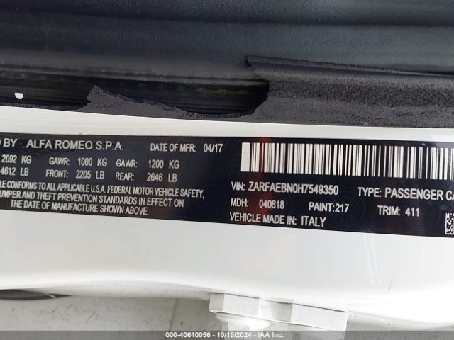 ZARFAEBN0H7549350 Alfa Romeo Giulia Rwd