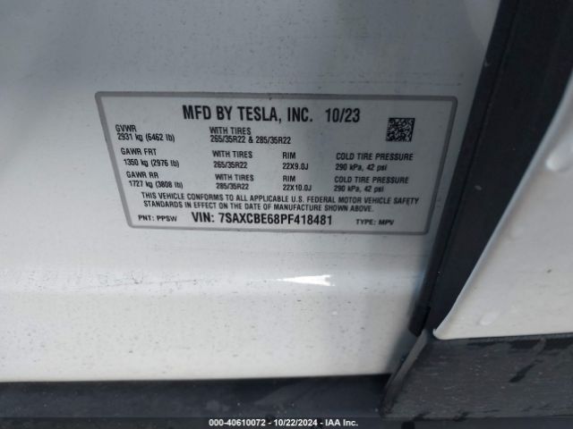 7SAXCBE68PF418481 Tesla Model X Plaid Tri Motor All-wheel Drive