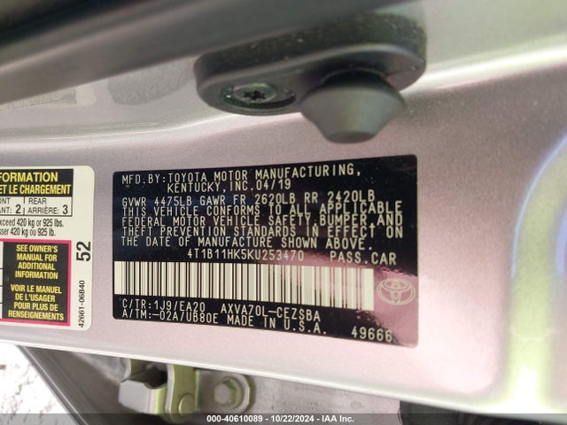 Toyota CAMRY SE 2019 4T1B11HK5KU253470 Image 9
