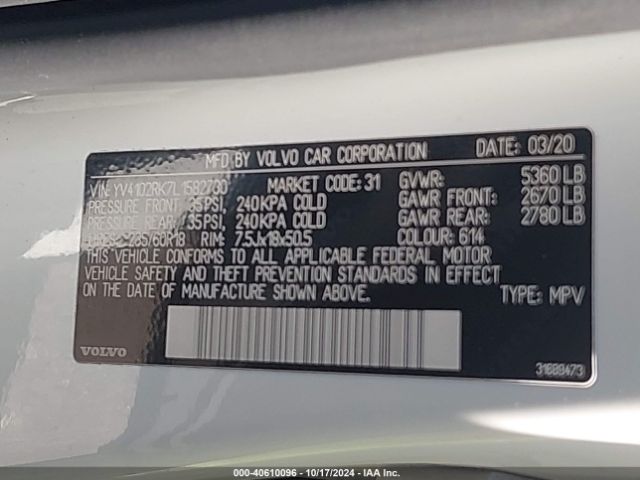 YV4102RK7L1582730 Volvo Xc60 T5 Momentum