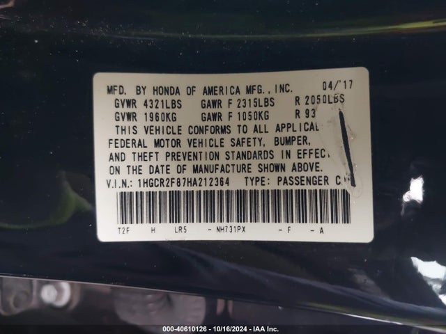 Honda Accord Ex-l 2017 1HGCR2F87HA212364 Image 9