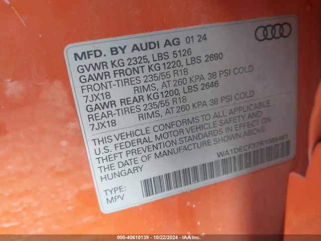 WA1DECF37R1089461 Audi Q3 Premium 45 Tfsi S Line Quattro Tiptronic