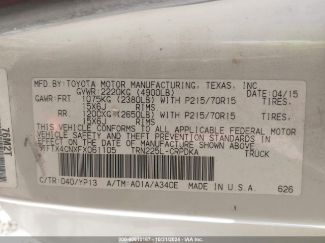 5TFTX4CNXFX061105 Toyota Tacoma