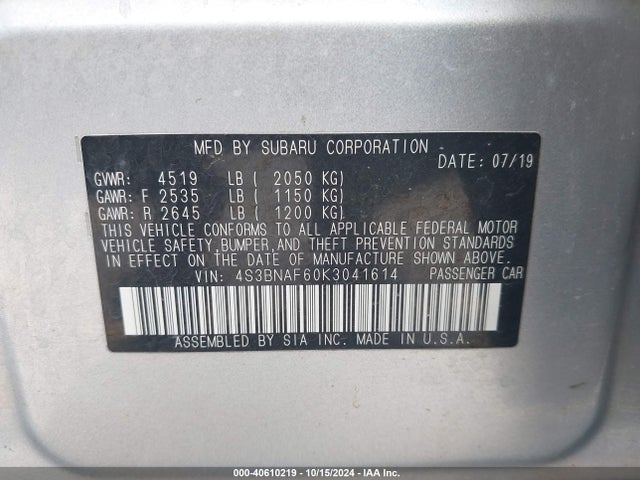 Subaru Legacy 2.5i Premium 2019 4S3BNAF60K3041614 Image 9