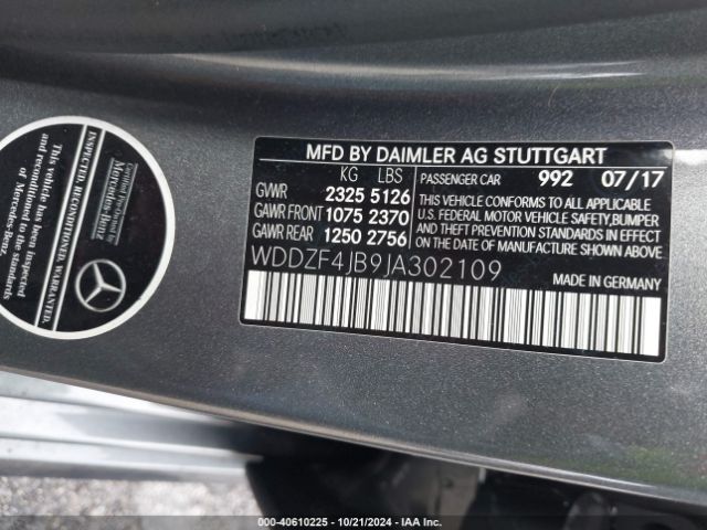 WDDZF4JB9JA302109 Mercedes-Benz E 300