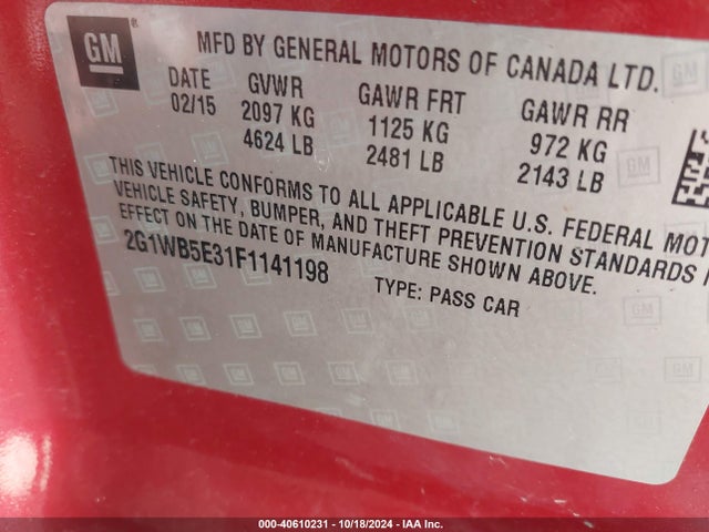 Chevrolet Impala Limited Lt 2015 2G1WB5E31F1141198 Image 9