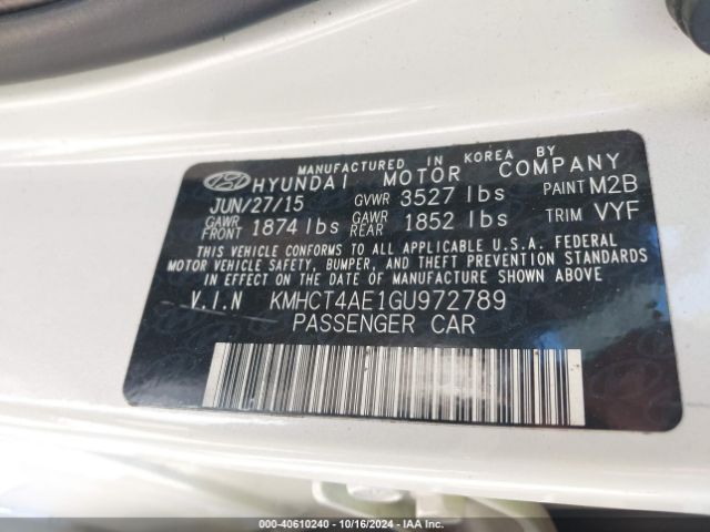 KMHCT4AE1GU972789 Hyundai ACCENT SE