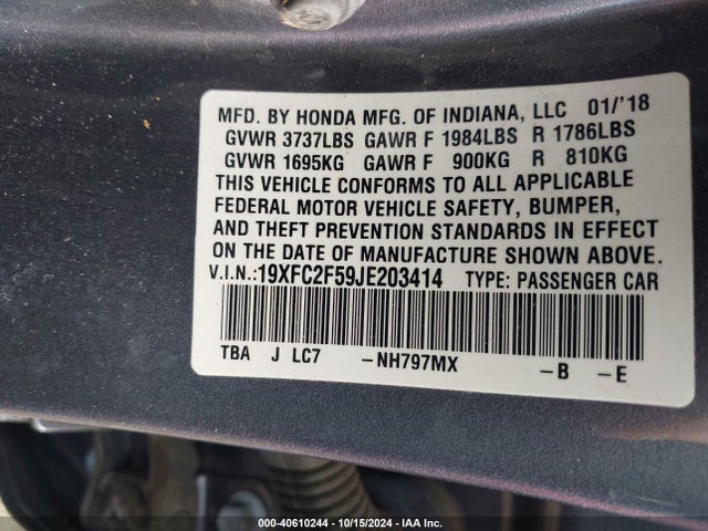 Honda Civic Lx 2018 19XFC2F59JE203414 Image 9