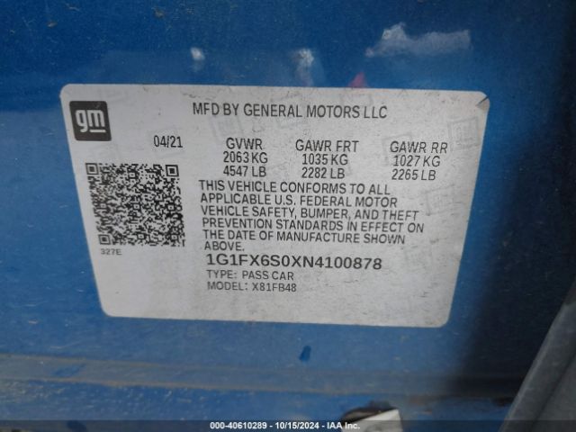1G1FX6S0XN4100878 Chevrolet Bolt Ev Fwd 2lt