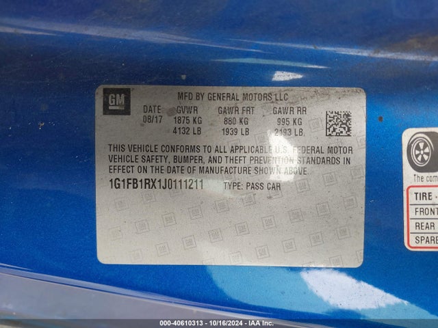 Chevrolet Camaro 1lt 2018 1G1FB1RX1J0111211 Image 9