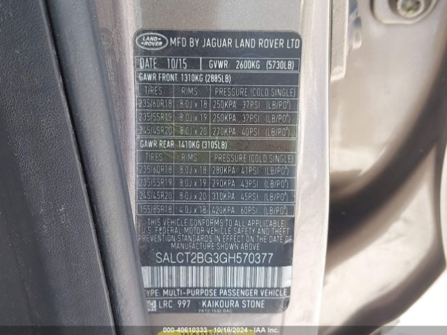 SALCT2BG3GH570377 Land Rover Discovery Sport Hse Lux