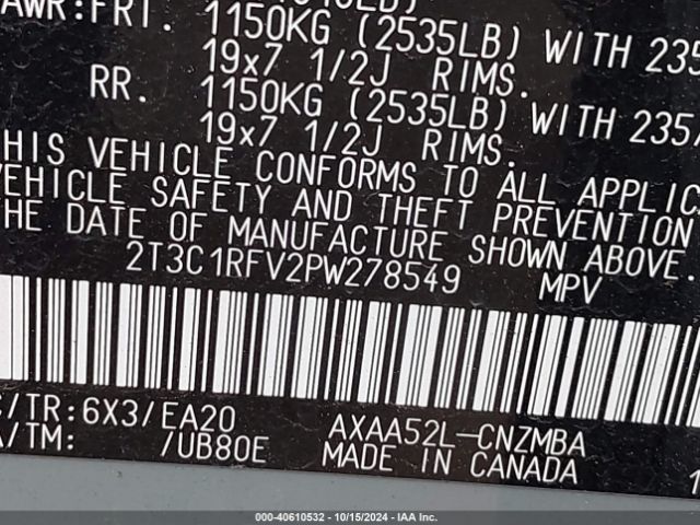 2T3C1RFV2PW278549 Toyota Rav4 Xle Premium