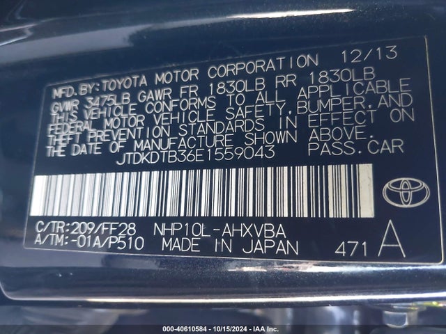 JTDKDTB36E1559043 Toyota Prius C Two