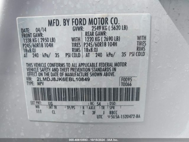 2LMDJ8JK6EBL10849 Lincoln MKX