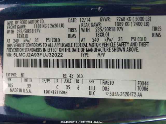 5LMCJ2A93FUJ32022 Lincoln MKC