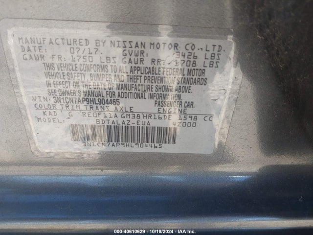 Nissan Versa 1.6 S+ 2017 3N1CN7AP9HL904465 Image 9