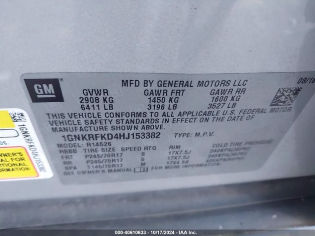 1GNKRFKD4HJ153382 Chevrolet Traverse Ls
