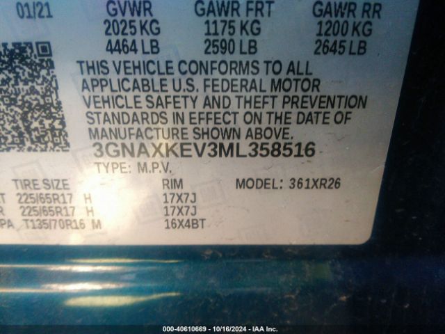 3GNAXKEV3ML358516 Chevrolet Equinox Fwd Lt