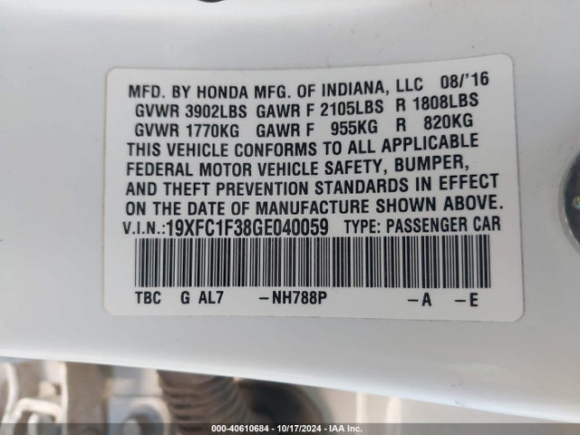 Honda Civic Ex-t 2016 19XFC1F38GE040059 Image 9