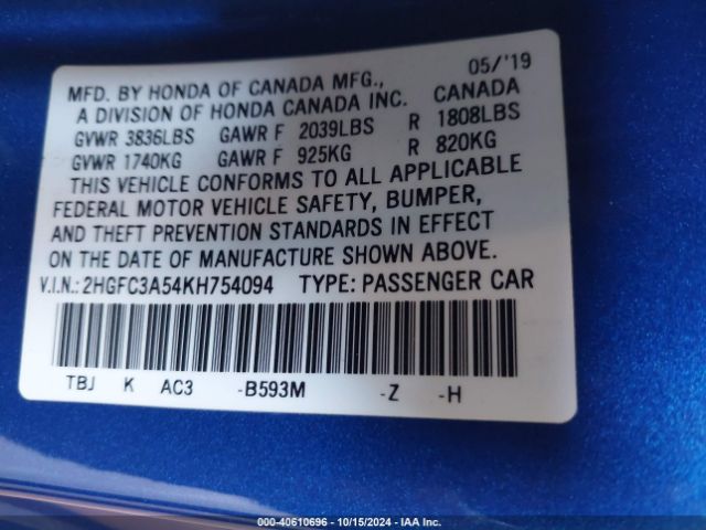 2HGFC3A54KH754094 Honda CIVIC SI