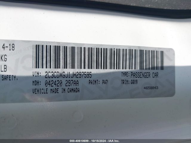2C3CDXGJ1JH297595 Dodge Charger R/t Scat Pack Rwd