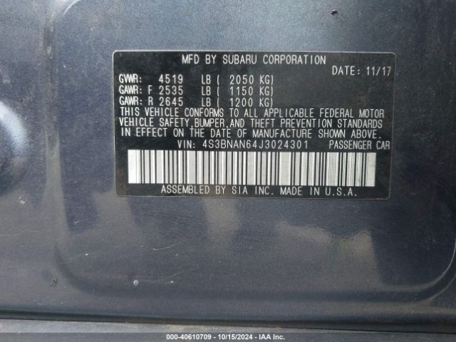 4S3BNAN64J3024301 Subaru Legacy 2.5i Limited