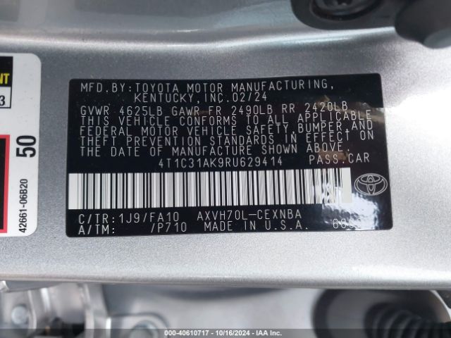 4T1C31AK9RU629414 Toyota Camry Hybrid Le
