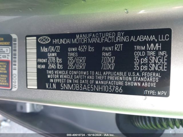2022 HYUNDAI TUCSON 5NMJB3AE5NH103786 Photo 8