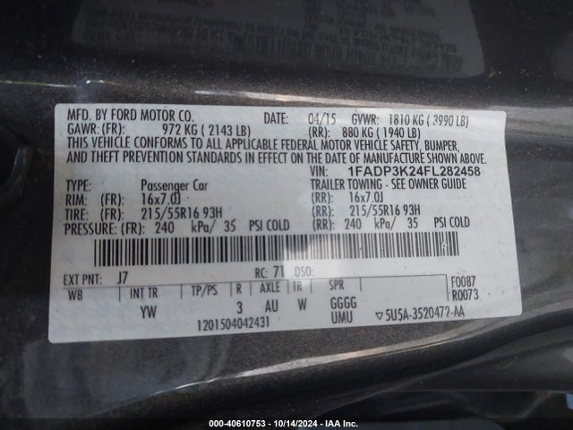 Ford FOCUS SE 2015 1FADP3K24FL282458 Image 9