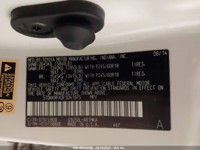 5TDKKRFH3FS041975 Toyota Highlander Xle V6