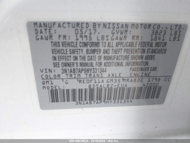 Nissan SENTRA S 2017 3N1AB7AP9HY331344 Image 9