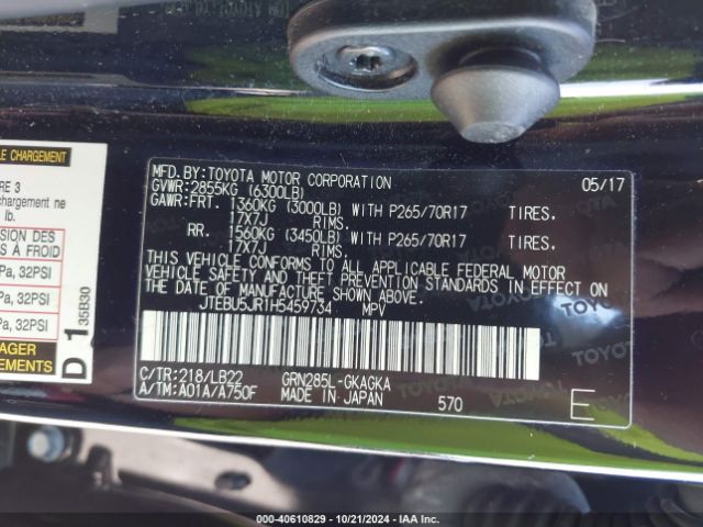 JTEBU5JR1H5459734 Toyota 4runner Sr5 Premium
