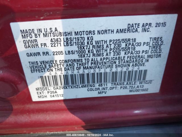 2015 MITSUBISHI OUTLANDER SPORT 4A4AR4AU8FE032024 Photo 8
